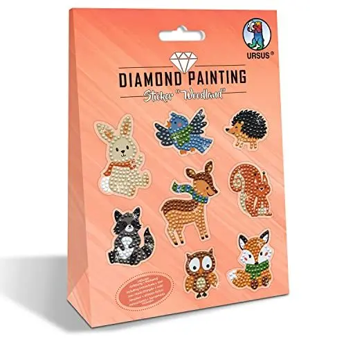 Produktbild: Ursus 43500011 - Diamond Painting Sticker Woodland zum Gestalten von Stickern mit funkelnden Diamanten, 2 Stickerbogen ca. 15 x 10 cm, mit Zubehör