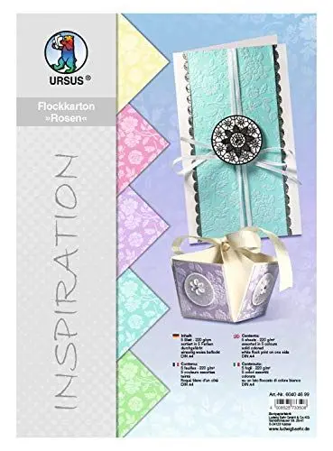 Produktbild: Ursus 60404699 - Flockkarton, Rosen, Pastell, DIN A4, 220 g/qm, 5 Blatt in verschiedenen Farben, durchgefärbt, einseitig mit weißem Flock veredelt, ideal für kreatives Basteln