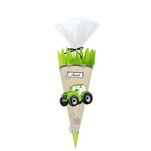Produktbild: Ursus 9770003 - Schultüte Bastelset, Green & Easy, Traktor, Höhe ca. 68 cm, Durchmesser ca. 20 cm, inklusive Bastelanleitung und Vorlagebogen, zum Selbstbasteln, ideal für die Einschulung