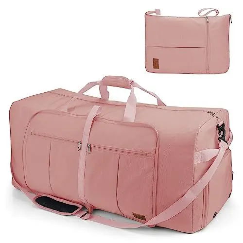 Produktbild: Urtala Faltbare Reisetasche Damen, 100L Groß Weekender Übernachtungstasche mit Schuhfach, wasserdichte Handgepäck Tasche/Sporttasche für Kurze Reisen, Krankenhaus, Strand (Rosa)…