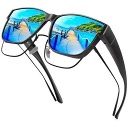 Produktbild: URUMQI Polarisierte Sonnenbrille Herren Damen UV400 Schutz übergroße Quadratische Sonnenbrille für Brillenträger Fit over Brille Fahren Angeln Schwarzer Rahmen