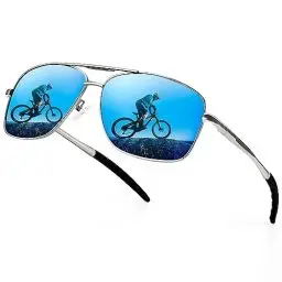 Produktbild: URUMQI Sonnenbrille Herren Damen Polarisiert Pilot Metallrahmen Sonnenbrillen UV400 Schutz Ultra Leicht Für Autofahren Angeln Golf Silberner Rahmen