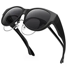 Produktbild: URUMQI Sonnenbrille für Brillenträger Damen Überzieh Sonnenbrille UV400 Schutz Blendschutz Polarisierte Sonnenbrille Fit over Brille Ultra Leicht Rundes Katzenauge Schwarzer Rahmen