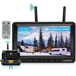 Produktbild: URVOLAX 100% Rückfahrkamera Kabellos, 6700mAh Wiederaufladbare Batterie Magnetische Rückfahrkamera Funk, DIY Installation, 7 Zoll FHD Monitor Videoaufzeichnung für LKW Wohnwagen Wohnmobil Auto 65X