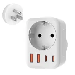 Produktbild: USA Adapter Steckdose, 5-In-1 Adapter USA Deutschland Stecker mit 1 AC 2 USB-C 2 USB-A (3.4A), 3750W Reiseadapter USA Adapter, EU to US Adapter für Amerika Kanada Thailand Mexiko (White/Typ B)