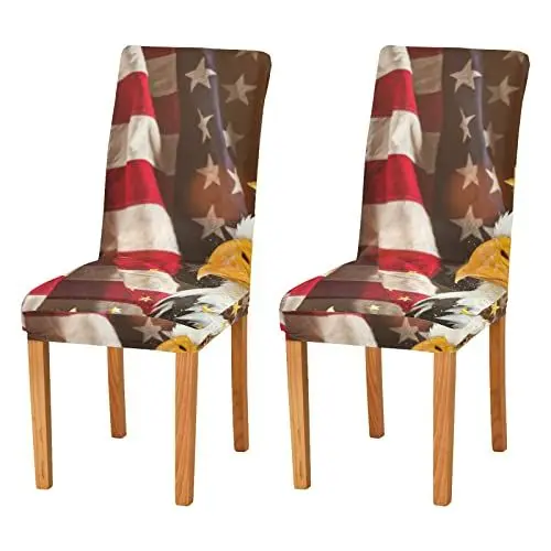 Produktbild: KAAVIYO Usa Flagge Stern Vogel Cover Stretch Esszimmerstuhl Schonbezug Cover Protector für Küche Restaurant Dekor 2 Stück