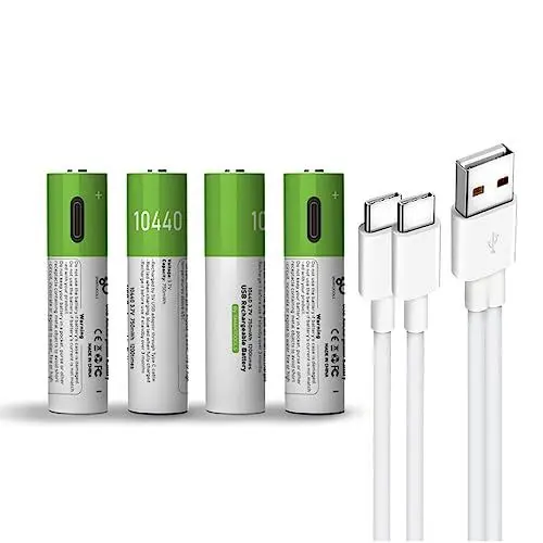 Produktbild: USB 10440 Lithium Ionen Aufladbare Akkus, 3.7V 750mWh wiederaufladbare batterien 10440 Akku, Schnellladung, 1200 Zyklen mit Typ C Ladekabel, Überladeschutz, 4 Stück