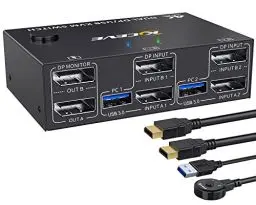Produktbild: USB 3.0 DP KVM Switch 2 PC 2 Monitore, YOUTINGHDAV KVM Switch Displayport 4K@144Hz, Displayport 1.4 KVM Switch Dual Monitor, KVM Switch 2 Monitore für 4 USB Geräte Maus Tastatur, mit USB und DP Kabel