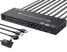 Produktbild: YOUTINGHDAV USB 3.0 KVM Switch HDMI 4 Port, 4K@60Hz Simulation EDID KVM Switch 4 PC 1 Monitore, HDMI 2.0 KVM-Switches Teilen 4 USB 3.0 Geräte Maus Tastatur Drucker, mit Wired Remote und 5 Kabeln