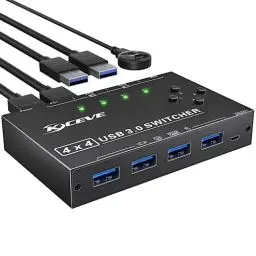 Produktbild: USB 3.0 Switch 4 PC, YOUTINGHDAV 4 in 4 out USB Switch 3.0, USB Switch 4 PC Box für Tastatur, Maus, Drucker, Scanner, PC, Keyboard and Mouse switch mit Wired Remote und 4 USB 3.0 Kabeln