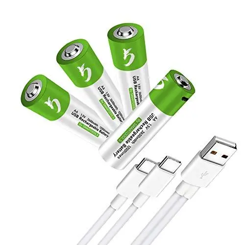 Produktbild: USB AA Lithium Ionen Aufladbare Akkus, 1.5V 2600mWh wiederaufladbare batterien AA Akku, 1H Schnellladung, 1200 Zyklen mit Typ C Ladekabel Überladeschutz, konstanter Ausgang, 4 Stück