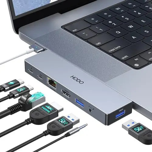 Produktbild: USB C Adapter für MacBook Pro Air, Mac HDMI Ethernet Hub, MacBook Zubehör with 4K HDMI, Thunderbolt 3, 40Gbps Data Transfer, Ethernet, USB 3.0, 3.5mm Audio für MacBook M3 M2 M1 2024 2023 2022