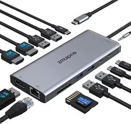 Produktbild: USB C Docking Station Dual Monitor,Triple Display USB C Hub, 14 in 1 Laptop Dockingstation mit 2*4K HDMI,DP/Displayport,Ethernet,4*USB,100W PD,USB-C Data,SD/TF,Audio/Mic,USB C Dock für Dell HP Lenovo