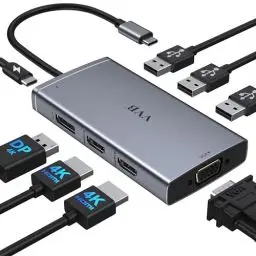 Produktbild: USB C Docking Station Dual Monitor, 8 in 1 USB C Hub Multiport Adapter zu Dual HDMI, DP/DisplayPort, VGA, 100W PD, 3USB 2.0, Quadruple Display Dockingstation, Thunderbolt 3/4 Dock für Dell/HP