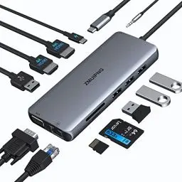 Produktbild: Docking Station Dual Monitor Triple Display,Multiport Adapter, 12 in 1 Dockingstation USB C Hub mit 2 HDMI,VGA,Ethernet,4 USB,PD,SD/TF Kartenleser,Audio, Thunderblot 3/4 Dock für Lenovo,Dell,HP
