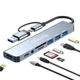 Produktbild: USB C Hub 3.0, 8 in 2 USB Hub 3.0 Multiport Adapter mit SD&TF Kartenleser, USB 3.0&USB 2.0 Ports, 3.5mm Audio Anschlüsse, USB Typ C Hub für MacBook Air/Pro, Galaxy, iPad, Windows usw