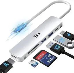 Produktbild: USB C Hub, 6 in 1 USBC HDMI Multiport Adapter für MacBook Pro Air mit 4K 30Hz Ausgang, USB 3.0 Anschlüsse, 100W PD, SD/TF Kartenleser, Kompatibel für Mac Air Pro M2/M1 Laptop und mehr Type-C Geräte