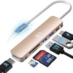 Produktbild: USB C Hub, 6 in 1 USBC Multiport Adapter für MacBook Pro Air mit 4K Ausgang, USB 3.0&2.0 Anschlüsse, 100W PD, SD/TF Kartenleser, Kompatibel für Mac Air/Pro M1 M2 Laptop und mehr Type-C Geräte
