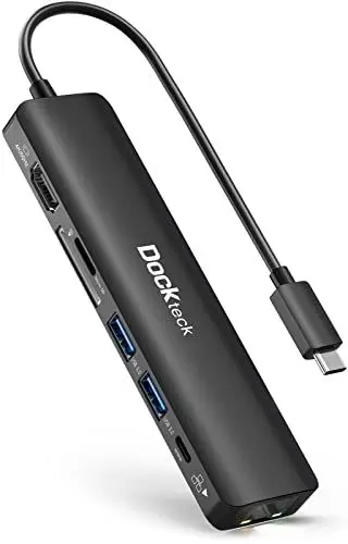 Produktbild: USB C Hub Ethernet Adapter, Dockteck 7 in 1 Docking Station, USB-C Adapter mit HDMI 4K 60Hz, LAN RJ45, 100W PD, SD/Micro SD, 2 USB 3.0, für Steam Deck, MacBook/iPad, Surface Pro 7