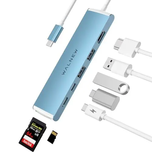 Produktbild: USB C Hub - WALNEW 7-in-1 Docking Station Aluminum mit 100W PD, 4K HDMI, USB 3.0&USB-C,SD- VerbesserteKonnektivität, Für MacBook Air,Pro, Lenovo ThinkPad, Dell XPS, HP, Surface Laptop u. mehr