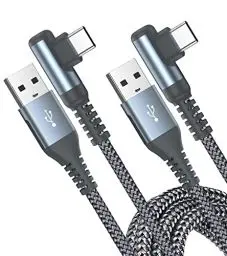 Produktbild: USB C Kabel 90 Grad, (2 Stück 2m)Ladekabel USB C Schnellladekabel Winkel USB auf USB C Kabel für iPhone 16 Ladekabel, iPhone 15, Samsung S25 S24 S23 S22 S21 S20 A72 A53 Pixel 9 iPad Pro usw-grau