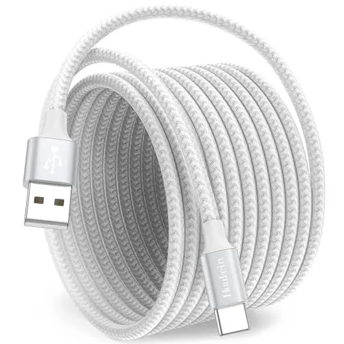 Produktbild: USB C Kabel 5M Weiß, Lang 5 m Ladekabel USB C auf USB A Nylon Schnellladekabel USBC für Samsung Galaxy S24 S20 FE A55 A15 A35, für iPhone 15/15 Pro Max, Pixel, Switch