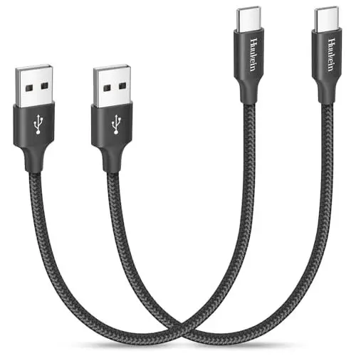 Produktbild: USB C Kabel Kurz 30cm, 0.3M Kabel USB A auf USB C Ladekabel USBC Kurz für Samsung Galaxy S23 S20 FE A54 A34 A14, iPhone 15, Pixel, Android Auto, CarPlay, Powerbank - 2Stück