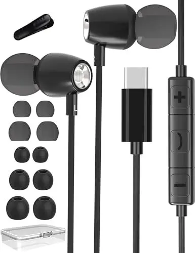 Produktbild: USB C Kopfhörer für Samsung Galaxy S24 S23 S22 Ultra S21 S20 FE A53 A54 A55 iPhone 15 Pro Max, Metall Stereo In Ear Typ C Ohrhörer Kopfhörer USB C Anschluss mit Kabel für Huawei, Google Pixel