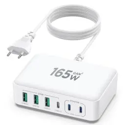 Produktbild: USB C Ladegerät, 165W USB C Mehrfach Ladegerät 6-Port mit 3 USB-C und 3 USB-A, Schnellladegerät PD 3.0 USB C Charger Adapter Power Netzteil für iPhone 16 15 14 Pro Max, MacBook Pro/Air,Samsung S24/S23