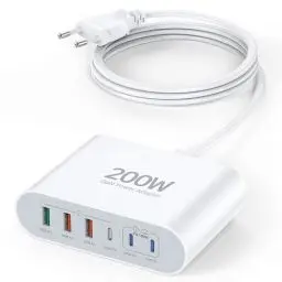 Produktbild: USB C Ladegerät, 200W USBC Netzteil 6-Port GaN PD 3.0 Schnellladegerät mit 3 USB-C und USB-A Mehrfach Ladegerät Stecker Adapter für MacBook Pro Air, iPad Pro Air, iPhone 16 15 14 13 12, Galaxy S23