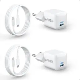 Produktbild: USB C Ladegerät 20W, Anker 511 Ladegerät (Nano), PIQ 3.0 kompaktes Schnellladegeräte + 2 180cm USB C auf USB C Kabel, iPad Ladegerät für iPhone 16/15/iPad Pro (Doppelset, 2X Netzteil & 2 Kabel)