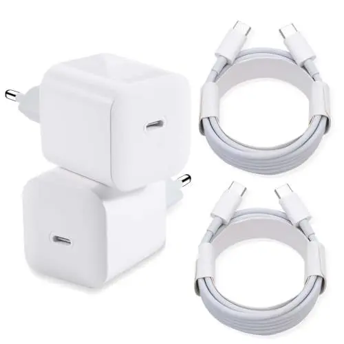 Produktbild: USB C Ladegerät 25W,2-Pack Ladegerät USB C mit 2x2M Schnellladekabel USBC,Schnellladegerät Adapter für Samsung Galaxy iPhone 16 15 Plus Pro Max iPad Huawei Xiaomi Oppo Netzteil Fast Charger