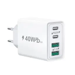Produktbild: USB C Ladegerät, 40W 4-Port Stecker USB Mehrfach Ladegerät mit USB-C und USB-A, Schnellladegerät USB C Netzteil Ladestecker für iPhone 15 Pro Max 14 13 12 11, iPad, Samsung, Pixel, Handy Charger