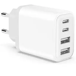 Produktbild: USB C Ladegerät, 40W 4-Port USBC Netzteil Adapter Mehrfach Replacement for iPhone 16 15 14 13 12 11 Pro Max SE 2020 XS XR, Pad, Galaxy, Schnellladegerät Handy Stecker Charger Ladestecker Ladeadapter