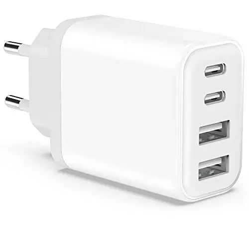 Produktbild: USB C Ladegerät, 40W 4-Port USBC Netzteil Adapter Mehrfach Replacement for iPhone 16 15 14 13 12 11 Pro Max SE 2020 XS XR, Pad, Galaxy, Schnellladegerät Handy Stecker Charger Ladestecker Ladeadapter