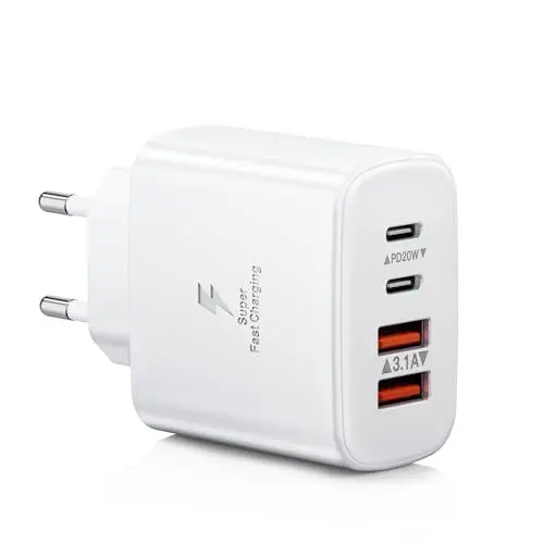 Produktbild: USB C Ladegerät, 40W 4-Port USB C Stecker Mehrfach Ladegerät für iPhone 15 14 13 12 11 Pro Max SE XS XR 8 7, Samsung, Schnellladegerät USBC Adapter Ladestecker USB Netzteil Handy Charger