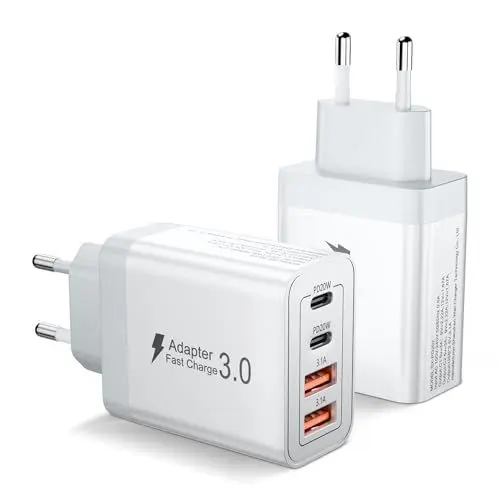 Produktbild: USB C Ladegerät, 40W 4 Ports Schnellladegerät, Mehrfach Ladestecker mit USB-C und USB-A, PD3.0 Power Netzteil für iPhone 16 15 14 13 12 11 Pro Max XR SE, iPad, Samsung, Netzteile für Handys