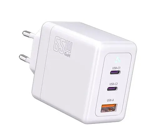 Produktbild: POANES USB C Ladegerät 65W Wandladegerät,3-Port USB GaN Schnellladegerät für Wandladegerät Reisen, tragbar, Tablet, Computer, Mobiltelefon, Kopfhörer, Ventilator, Luftbefeuchter usw