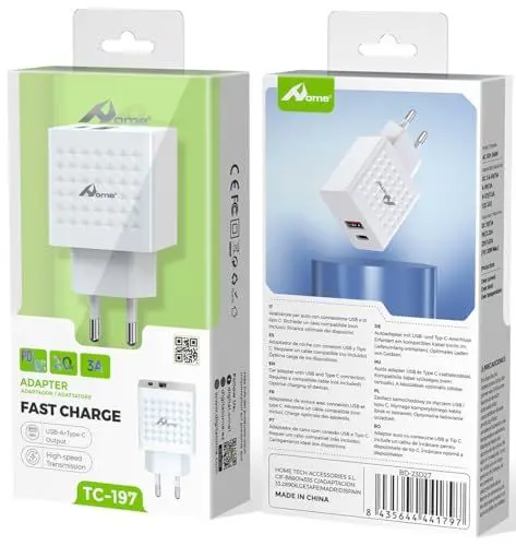 Produktbild: USB C Ladegerät, HOME 2 Port 20W USBC Netzteil Adapter + USBA Stecker für Ladekabel, QC 3.0 + PD 3.0 USB C Adapter Schnellladegerät für iPhone 16 15 14 13 12 11 SE, Samsung, iPad (Ohne Ladekabel)