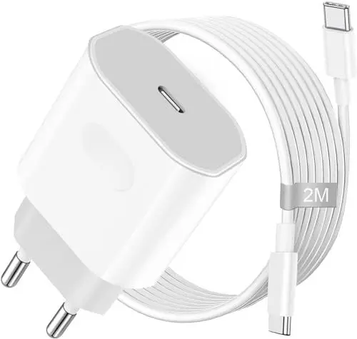 Produktbild: USB C Ladegerät für iPhone 16 15/16 15 Pro/16 15 Pro Max/16 15 Plus,35W USB C Power Adapter mit 2M Kabel Ladekabel für iPad Pro/Air 2024,USB C Netzteil Stecker Schnellladegerät Schnellladekabel