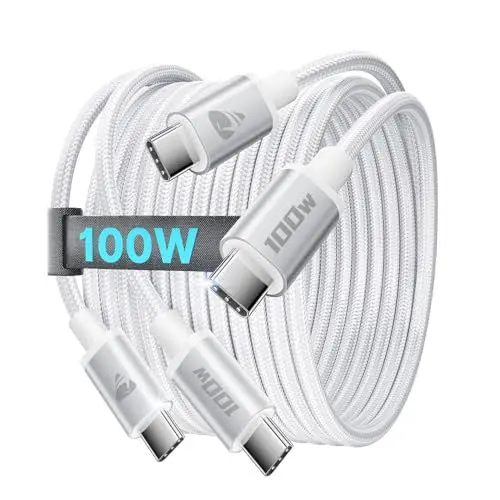 Produktbild: USB C auf USB C Kabel ( 2Pack 2M+2M ) 100W USBC to USBC Schnellladekabel 5A PD USB C Ladekabel Kompatibel mit iPhone 15 Pro Max, Samsung Galaxy S23 S22 Ultra S21, MacBook Pro iPad Air, Pixel, Switch