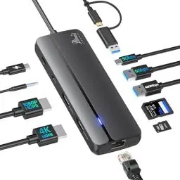 Produktbild: Docking Station Dual HDMI USB-C Hub Adapter Mit USB 3.0/2.0, SD/TF, RJ45, PD 3.0 - Kompatibel Mit MacBook Pro/Air/M1/M2/Dell/HP/Lenovo/Surface
