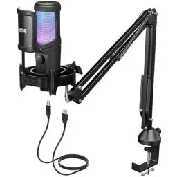 Produktbild: USB Gaming Mikrofon, PC Streaming Mirophone Podcast Brodcasting Mikro, Mic mit Stummschaltung Armständer, Nierenkondensatormikrofon für PS4/5 Gamer YouTube Twitch Studio, mikrophon mit Arm TC40 RGB