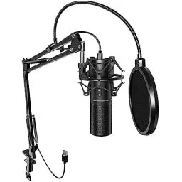 Produktbild: USB Gaming Mikrofon PC, TONOR Podcast Kondensator Microphone Kit Nierencharakteristik mit Arm Ständer Popschutz, Brodcasting Mic Studio Mikro, Mikrophon für Streaming Aufnahme YouTube Twitch PS4/5, Q9