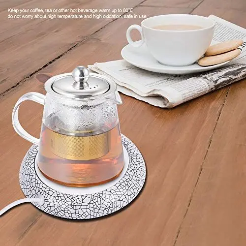 Produktbild: USB Holzmaserung Tassenwärmer Wärme Getränkebecher Matte Büro Tee Kaffee Heizkissen (Weißes Porzellanmuster)
