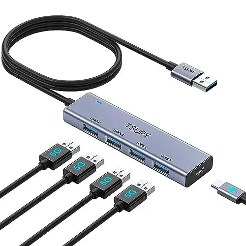 Produktbild: USB Hub 3.0, TSUPY USB 3.0 Hub Aluminium 120cm Verlängerungskabel mit 4 * 5Gbps Port, USB Splitter Port Verteiler für MacBook, iMac, Surface Pro, XPS, Notebook PC und mehr