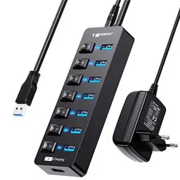 Produktbild: USB Hub Aktiv 3.0 mit Netzteil, VEMONT 7 Ports USB Verteiler - und 1 Intelligenter Charging mit 5V/3A , Splitter mit Individuellen Schalter und 1,2m Langes Kabel für PC/Laptop