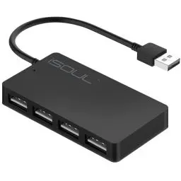 Produktbild: USB Hub, Ultra Slim Extra Leicht 4 Port USB 2.0 Hub, iSOUL Datenhub für MacBook, MacBook Air/Pro/Mini, iMac, MacPro, Windows Laptops und Ultrabooks, sowie PCs und mehr (Schwarz)