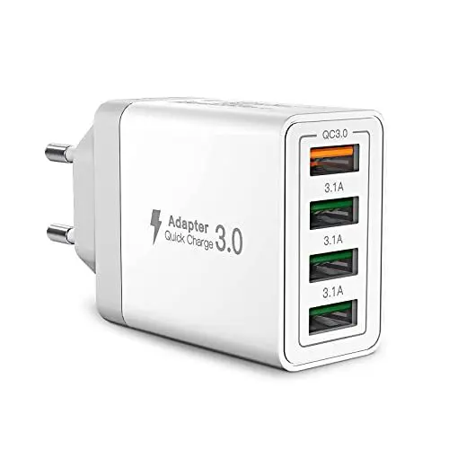 Produktbild: USB Ladegerät, 4 Ports USB Stecker 33W ladeadapter mit QC 3.0 Schnellladegerät Mehrfach USB Netzteil für iPhone 16 Pro 15 14 13 12 11 X, Samsung Galaxy, Huawei, Xiaomi, Handy Ladestecker Netzstecker
