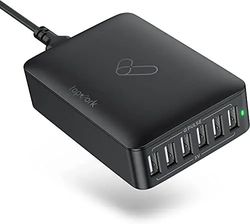 Produktbild: Topvork USB Ladegerät Mehrfach 60W 6 Port USB Mehrfach Ladestation mit Q-Pulse Technologie für iPhone 12/11 Pro Max, Galaxy S21 S9 S8 Plus, Huawei, Smartphones, Tablets